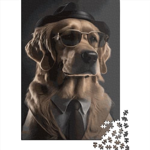Golden Retriever Quadratisches Puzzle, 1000 Teile, für Erwachsene, Holzpuzzle, pädagogisches Spielzeug, 1000 Teile (38 x 26 cm) von QASEYIPV