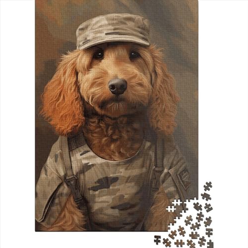 Goldendoodle Soldier, kreatives quadratisches Puzzle, 1000 Teile, für Erwachsene und Holzpuzzle, herausforderndes Spiel, 1000 Teile (38 x 26 cm) von QASEYIPV
