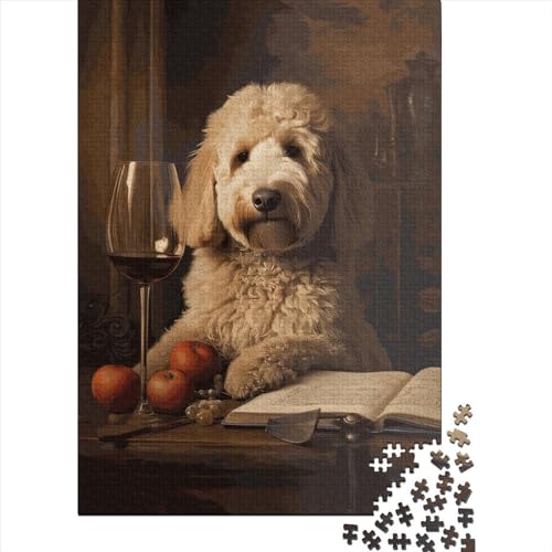 Goldendoodle Wine Kreative Quadratische Puzzle 1000 Teile für Erwachsene und Holzpuzzle Spielzeug Intellektuelles Spiel 1000 Teile (38x26cm) von QASEYIPV