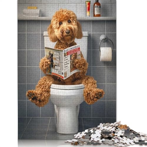 Goldendoodle auf der Toilette, Puzzle für Erwachsene, 1000 Teile, Papierpuzzles für Jugendliche ab 12 Jahren, 1000 Teile (75 x 50 cm) von QASEYIPV