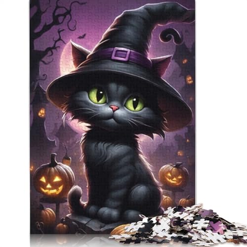 Halloween-Holzpuzzle, Katze, 1000 Teile, für Erwachsene, Lernspiel, Spielzeug, Geschenk für Heiligabend, 1000 Teile (75 x 50 cm) von QASEYIPV