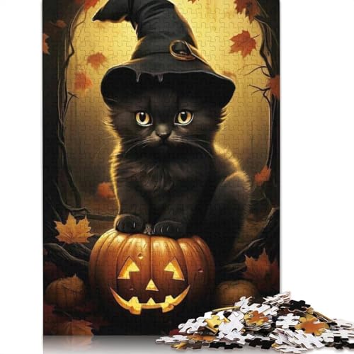 Halloween Katzenpuzzle, 1000 Teile, Holzpuzzle für Erwachsene und Teenager, Familienspiel, Geschenke für Heiligabend, 1000 Teile (75x50cm) von QASEYIPV