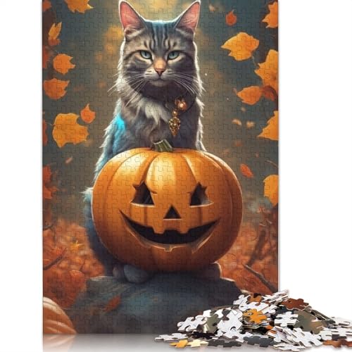 Halloween-Katzenpuzzle, 1000 Teile, für Erwachsene und Jugendliche, Lernspiele für Zuhause, Bastelspielzeug, 1000 Teile (38 x 26 cm) von QASEYIPV