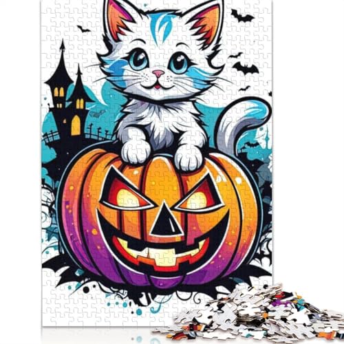 Halloween Puzzle 1000 Teile Katzen für Erwachsene und Teenager, Papierpuzzle, Lernspiel, Herausforderung, Spielzeug, Geburtstagsgeschenke, 1000 Teile (38x26cm) von QASEYIPV