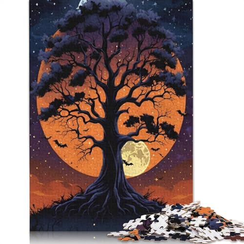 Halloween Puzzle 1000 Teile Toter Baum für Erwachsene, Halloween-Geschenk, Holzpuzzle für Teenager, einzigartige Dekorationen und Geschenke, 1000 Teile (75x50cm) von QASEYIPV