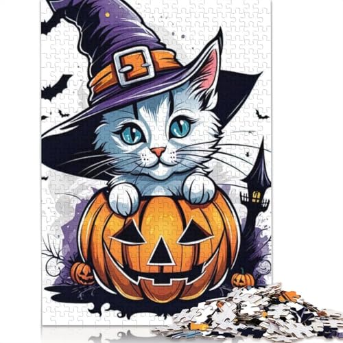 Halloween Puzzle 1000 Teile für Erwachsene, Halloween-Geschenk, Holzpuzzle für Erwachsene, Familienspaß und Spieleabend, 1000 Teile (75x50cm) von QASEYIPV