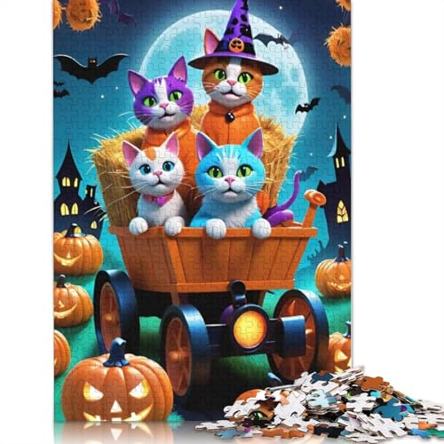 Halloween Puzzle 1000 Teile für Erwachsene, Katze, Halloween-Geschenk, Erwachsenenpuzzle, einzigartige Dekorationen und Geschenke für Zuhause, 1000 Teile (38 x 26 cm) von QASEYIPV