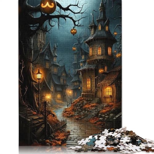 Halloween Schloss 1000 Teile Puzzle für Erwachsene, Halloween-Geschenk, Holzpuzzle für Erwachsene, Familienspaß und Spieleabend, 1000 Teile (75x50cm) von QASEYIPV