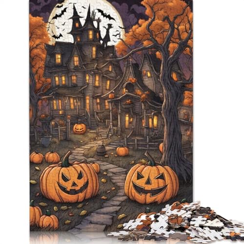 Halloween-Schloss 1000 Teile Puzzle für Erwachsene, Halloween-Geschenk für Erwachsene, einzigartige Dekorationen und Geschenke, 1000 Teile (75 x 50 cm) von QASEYIPV