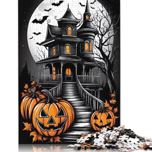 Halloween Schloss 1000 Teile Puzzle für Erwachsene, Halloween-Geschenkpapier für Erwachsene, Familienspaß und Spieleabend, 1000 Teile (38 x 26 cm) von QASEYIPV