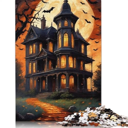 Halloween Schloss 1000 Teile Puzzle für Erwachsene, Papierpuzzle, Halloween-Geschenke, Erwachsenenpuzzle, Lernspiel, Herausforderung Spielzeug, 1000 Teile (38 x 26 cm) von QASEYIPV