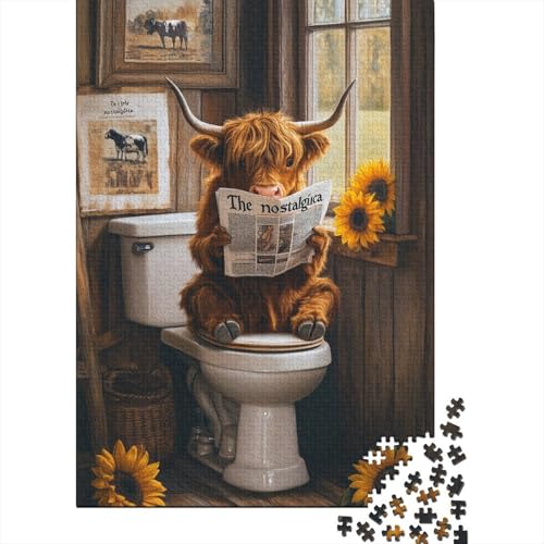 Highland Cow 1000-teiliges Puzzle für Erwachsene, Lernspiele, 1000 Teile (38 x 26 cm) von QASEYIPV