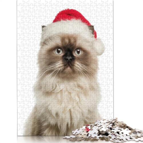 Himalaya-Katze mit Weihnachtsmannmütze, Porträt-Puzzle, Familienspaß, 100% recycelter Karton, Puzzle für Erwachsene, 1000 Teile (75 x 50 cm) von QASEYIPV
