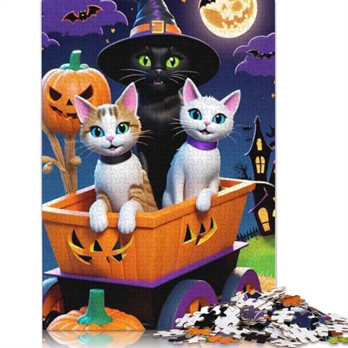 Holzpuzzle, 1000 Teile, Halloween-Katzen, für Erwachsene, pädagogisches Spiel, Herausforderungsspielzeug, 1000 Teile (75 x 50 cm) von QASEYIPV