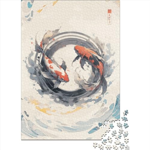 Holzpuzzle, 1000 Teile, Koi-Fisch, für Erwachsene, pädagogisches Anti-Stress-Spielzeug, 1000 Teile (38 x 26 cm) von QASEYIPV
