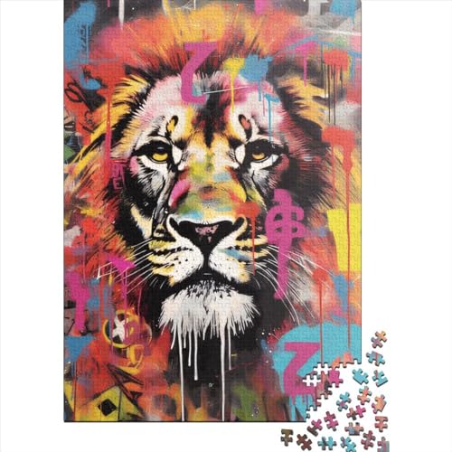 Holzpuzzle, 1000 Teile, Löwen-Graffiti, für Erwachsene, pädagogisches Anti-Stress-Spielzeug, 1000 Teile (38 x 26 cm) von QASEYIPV