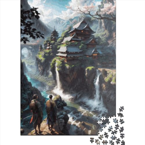 Holzpuzzle, 1000 Teile, japanisches Schlossmotiv, ideal für Familien, 1000 Teile (38 x 26 cm) von QASEYIPV