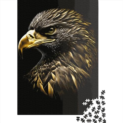 Holzpuzzle, 1000 Teile, quadratisch, kreativ, schwarzer Adler, goldfarben, für Erwachsene, 1000 Teile (75 x 50 cm) von QASEYIPV