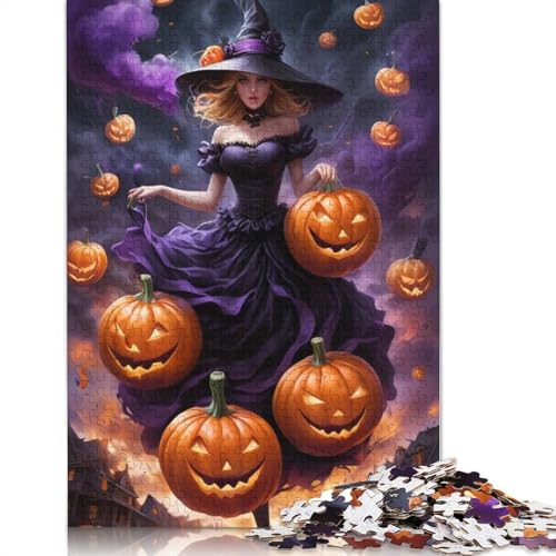 Holzpuzzle, 1000 Teile für Erwachsene, Halloween-Hexe, ideal für nachhaltige Puzzlespiele, 1000 Teile (75 x 50 cm) von QASEYIPV