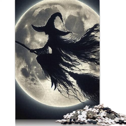 Holzpuzzle, 1000 Teile für Erwachsene, Halloween-Hexe, ideal für nachhaltige Puzzlespiele, 1000 Teile (75 x 50 cm) von QASEYIPV