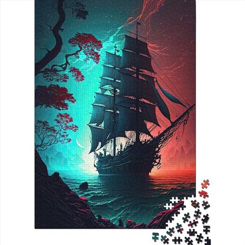 Holzpuzzle, 1000 Teile für Erwachsene, Piratenschiffe, Lernspiel, Herausforderung, 1000 Teile (75 x 50 cm) von QASEYIPV