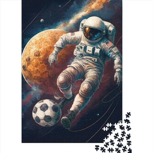 Holzpuzzle 1000 Teile Astronaut Fußball für Erwachsene Lernspiel Spielzeug Geschenk Heiligabend 1000 Teile (75x50cm) von QASEYIPV