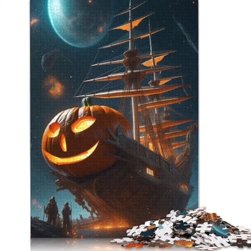 Holzpuzzle 1000 Teile Halloween Kürbis Erwachsene Weihnachtsgeschenke Lernspiel Herausforderung Spielzeug 1000 Teile (75x50cm) von QASEYIPV
