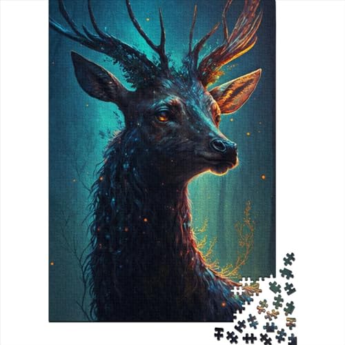 Holzpuzzle 1000 Teile Mythologischer Waldhirsch für Erwachsene, Weihnachtsgeschenke, Lernspiel, Herausforderung, Spielzeug, 1000 Teile (75x50cm) von QASEYIPV