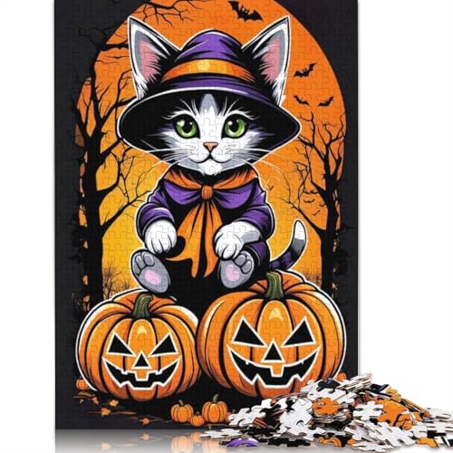 Holzpuzzle 1000 Teile für Erwachsene, Halloween-Katze, Geschenk für Heiligabend, 1000 Teile (75 x 50 cm) von QASEYIPV