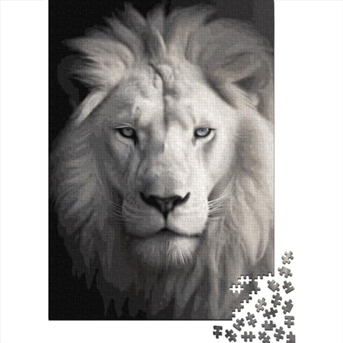 Holzpuzzle 1000 Teile für Erwachsene, quadratisches weißes Löwenpuzzle für Kinder, Familienspiele, Weihnachtsgeschenke, 1000 Teile (75x50cm) von QASEYIPV