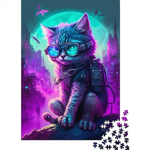 Holzpuzzle 1000 Teile mit niedlichen Punk-Kätzchen, Holzpuzzle für Erwachsene und Jugendliche ab 12 Jahren, Weihnachtsgeschenke, 1000 Teile (75x50cm) von QASEYIPV