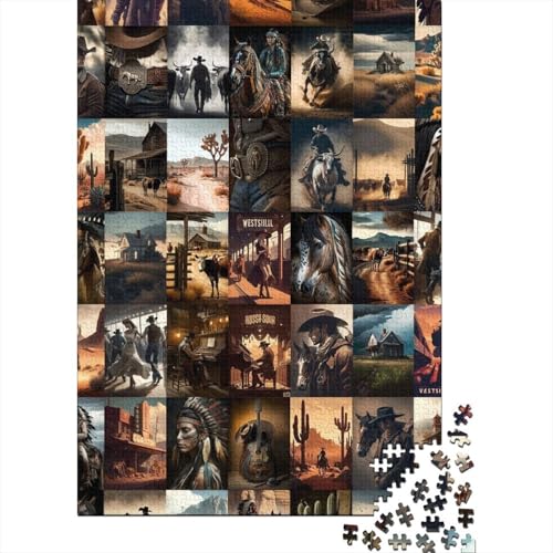 Holzpuzzle Retro Denim 1000 Teile für Erwachsene, Lernspiel, Herausforderung, Spielzeug, Geschenke für Heiligabend, 1000 Teile (75x50cm) von QASEYIPV