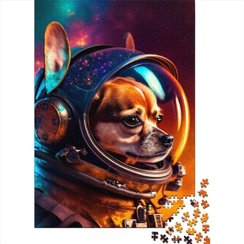 Holzpuzzle Space Chihuahua 1000 Teile für Erwachsene, Puzzle, Weihnachtsgeschenke, Lernspiel, Spielzeug, 1000 Teile (75 x 50 cm) von QASEYIPV