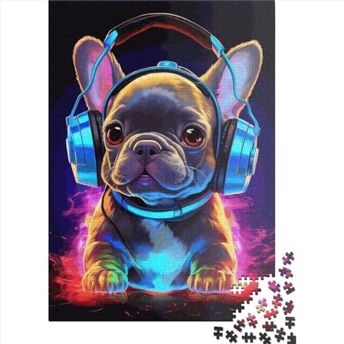 Holzpuzzle für Erwachsene, 1000 Teile, Design: Hund, Kopfhörer, DJ, quadratisches Puzzle für Kinder, Familienspiele, 1000 Teile (75 x 50 cm) von QASEYIPV