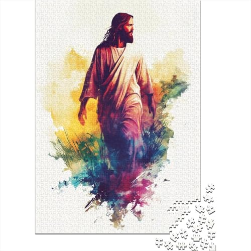 Holzpuzzle für Erwachsene, Christlicher Jesus, 1000 Teile, rechteckiges Puzzle, Weihnachtsspiel für Erwachsene, 1000 Teile (75 x 50 cm) von QASEYIPV