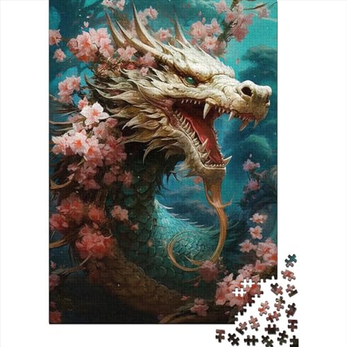 Holzpuzzle für Erwachsene, japanischer Drache und Kirschbaum, 1000 Teile (75 x 50 cm) von QASEYIPV