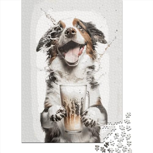 Holzpuzzle mit 1000 Teilen für Erwachsene, Hundepuzzle für Kinder, Familienspiele, 1000 Teile (38 x 26 cm) von QASEYIPV