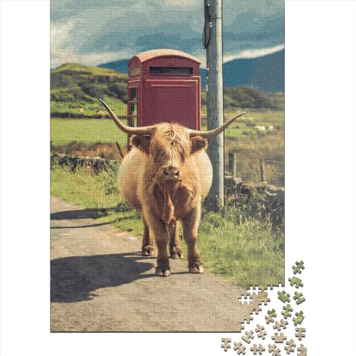 Holzpuzzle mit 1000 Teilen von Highland-Kuhen für Erwachsene, herausforderndes Spiel, 1000 Teile (38 x 26 cm) von QASEYIPV