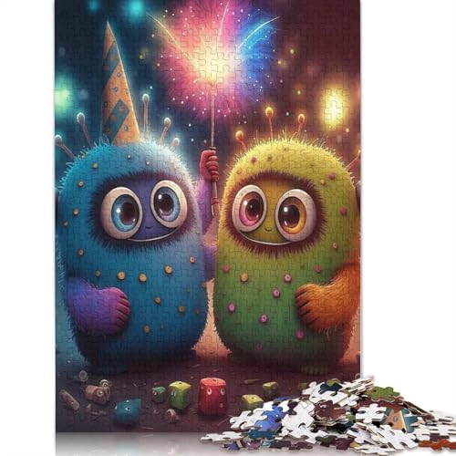Holzpuzzle mit niedlichen Monstern, 1000 Teile für Erwachsene, Lernspiel, Spielzeug, Geschenk für Heiligabend, 1000 Teile (75 x 50 cm) von QASEYIPV