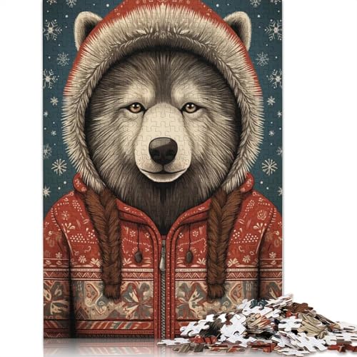 Husky-Hund-Weihnachts-Kunst-Puzzle, Dekompressionsspielzeug, 100% recycelter Karton, Puzzle für Erwachsene und Teenager, Geschenke, 1000 Teile (75 x 50 cm) von QASEYIPV