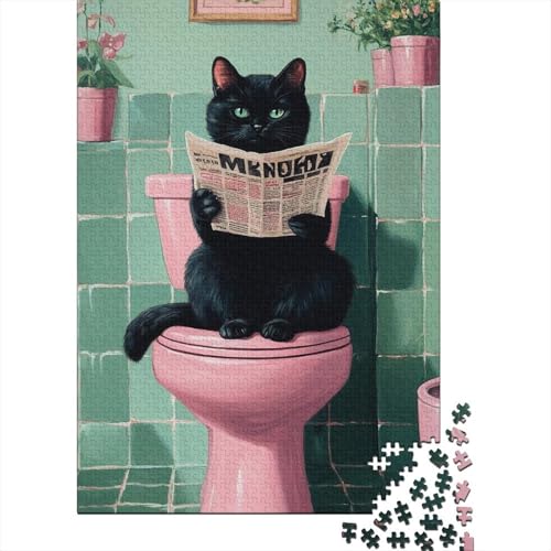 Katze sitzt auf Toilette und liest Zeitung. Puzzle für die ganze Familie, 100% recycelter Karton, Puzzle für Kinder und Erwachsene, 1000 Teile (75 x 50 cm) von QASEYIPV