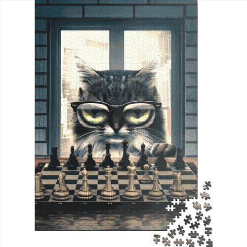 Katzenpuzzle mit 1000 Teilen für Erwachsene und Holzpuzzle, Lernspiele für Kinder, 1000 Teile (38 x 26 cm) von QASEYIPV