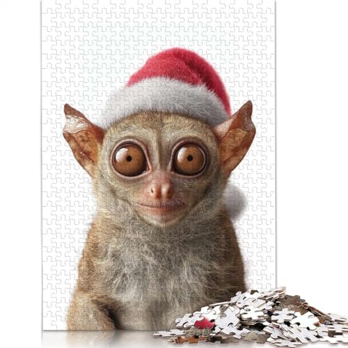 Koboldmaki mit Weihnachtsmütze, Puzzle, rechteckig, Pappe, 100% recycelter Karton, Puzzle für Erwachsene und Kinder, 1000 Teile (75 x 50 cm) von QASEYIPV