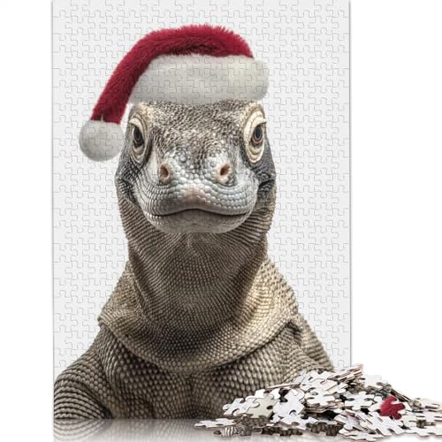 Komodowaran-Weihnachtsporträt-Puzzle, schwierige Herausforderung, 100% recycelter Karton, Puzzle für Frauen und Männer, Geschenke, 1000 Teile (75 x 50 cm) von QASEYIPV