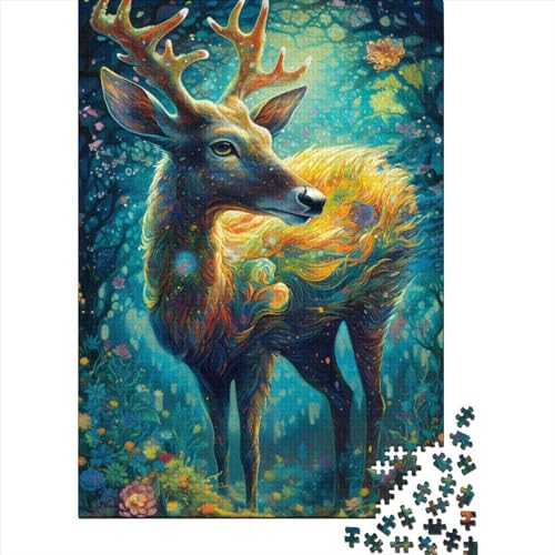 Kreative 1000-teilige Hirsch-Quadrat-Puzzles für Erwachsene und Holzpuzzle, intellektuelles Spielzeug, 1000 Teile (38 x 26 cm) von QASEYIPV