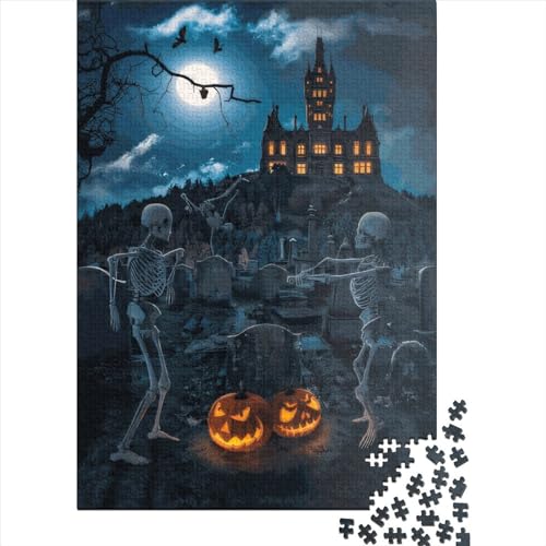 Kreative Quadrat-Puzzles für Erwachsene mit Skelett, Halloween-Party, 1000 Teile und Holzpuzzle, pädagogisches Spielzeug, 1000 Teile (38 x 26 cm) von QASEYIPV