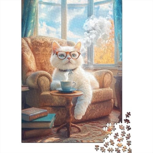 Kreative Rechteck Puzzle für Erwachsene, 1000 Teile Holzpuzzle, Katze, praktisches Spiel, Familiendekoration, 1000 Teile (75x50cm) von QASEYIPV