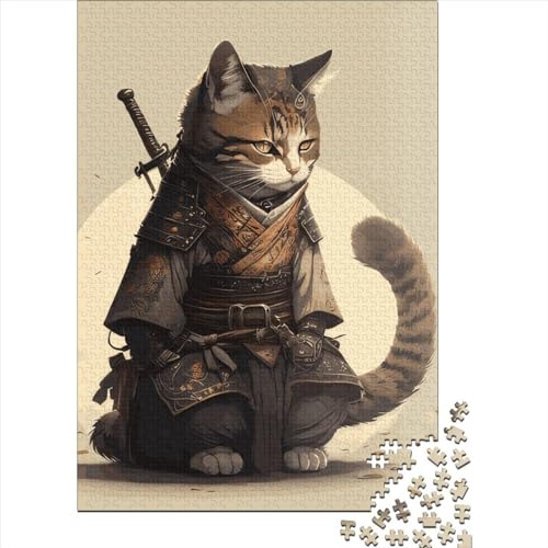 Kreatives Holzpuzzle, quadratisch, Samurai-Katze, 1000 Teile, für Erwachsene, pädagogisches Spiel, Herausforderungsspielzeug, 1000 Teile (38 x 26 cm) von QASEYIPV