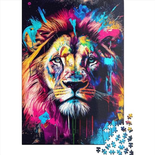 Kreatives Löwen-Puzzle, quadratisch, 1000 Teile, für Erwachsene, Holzpuzzle, intellektuelles Spiel, 1000 Teile (38 x 26 cm) von QASEYIPV