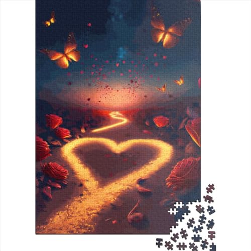 Kreatives quadratisches Holzpuzzle, 1000 Teile, Herz und Strand, für Erwachsene, pädagogisches Spiel, Herausforderungsspielzeug, 1000 Teile (38 x 26 cm) von QASEYIPV